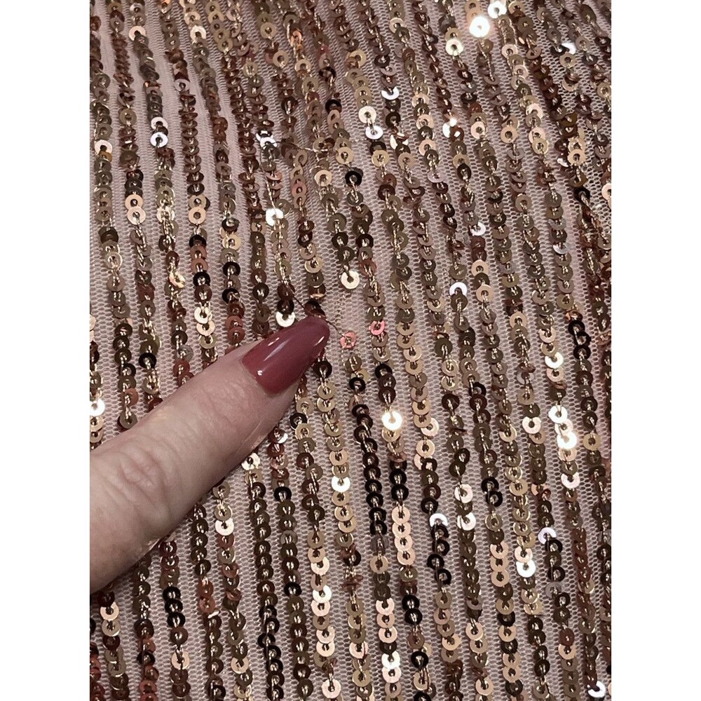 Loft Sequin Double V Camisole Tank Top Womens LP Bling Rose Gold Blush Pink - Picture 7 of 7